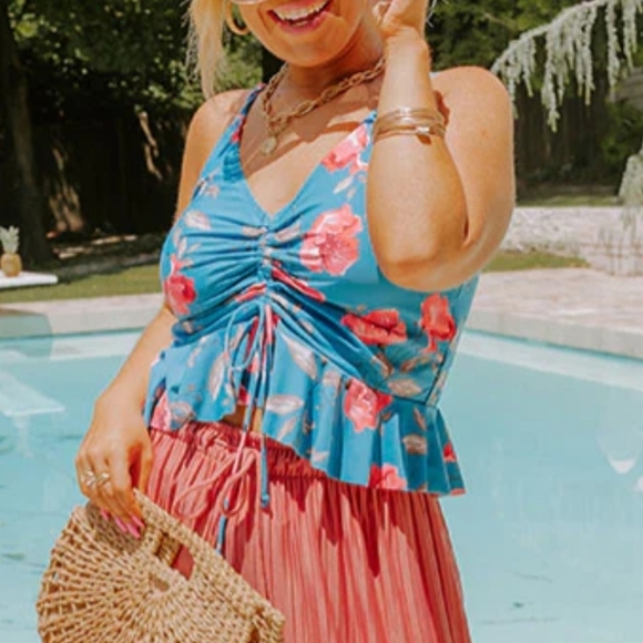 Coral Reef Blue Floral Bikini 2pc Swimsuit NEW - Picture 2 of 6